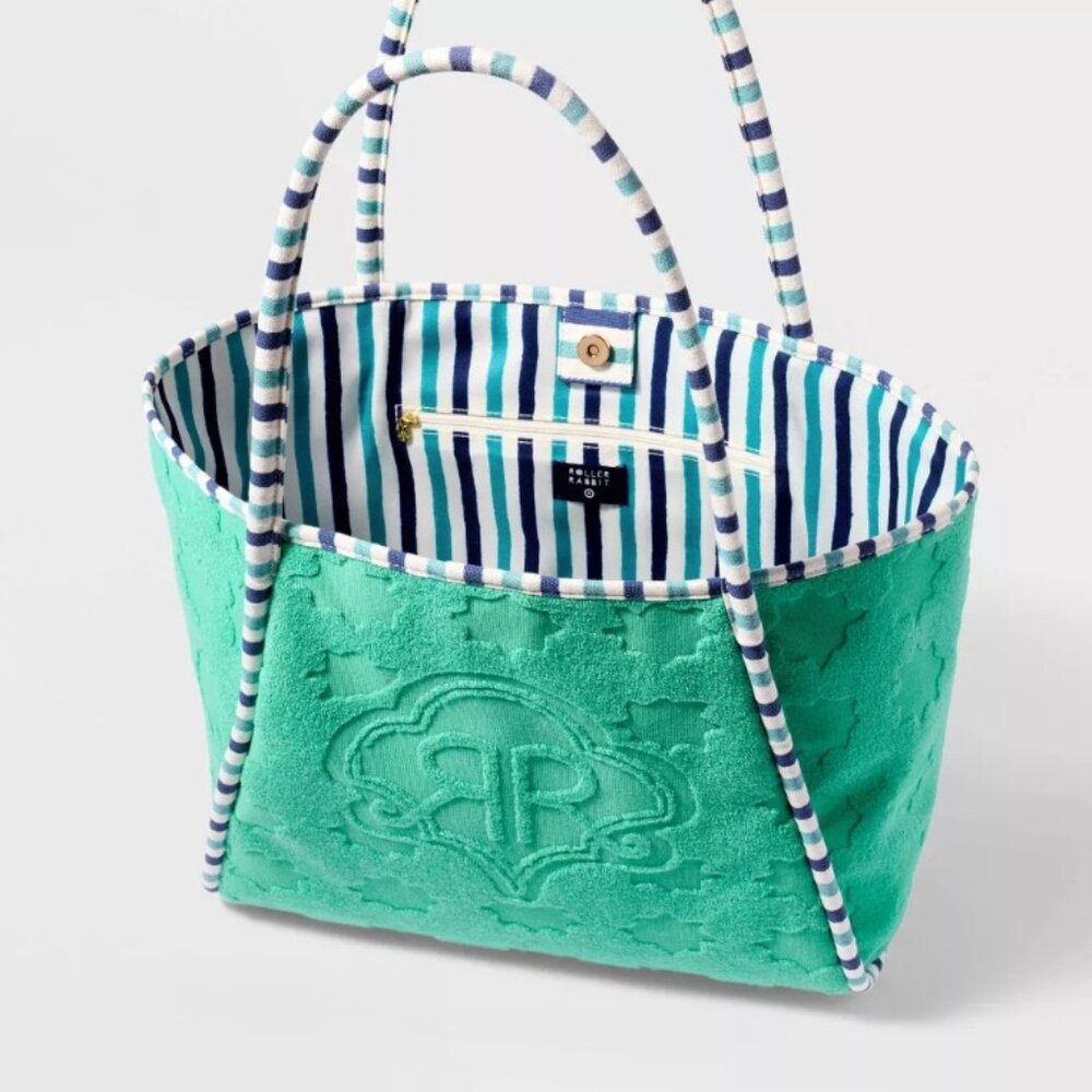 NWT Star Geo Large Terry Beach Tote Bag Green - Roller Rabbit x Target